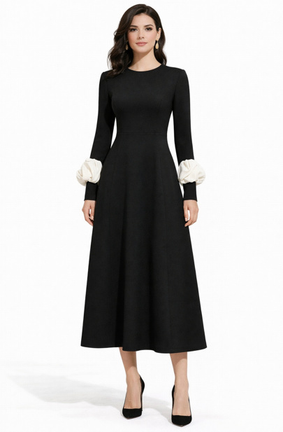 long-sleeve midi dress with sculpted cuff detail – ROSARIA