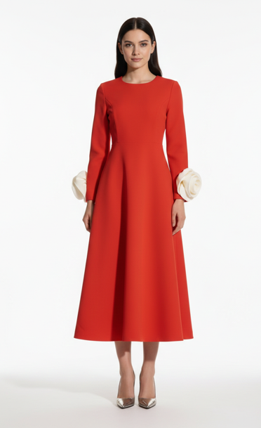 long-sleeve midi dress with sculpted cuff detail – ROSARIA