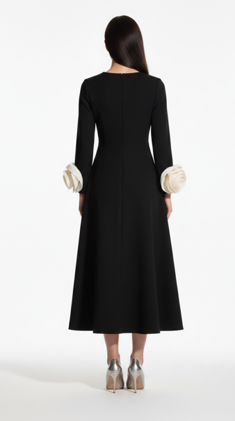 long-sleeve midi dress with sculpted cuff detail – ROSARIA