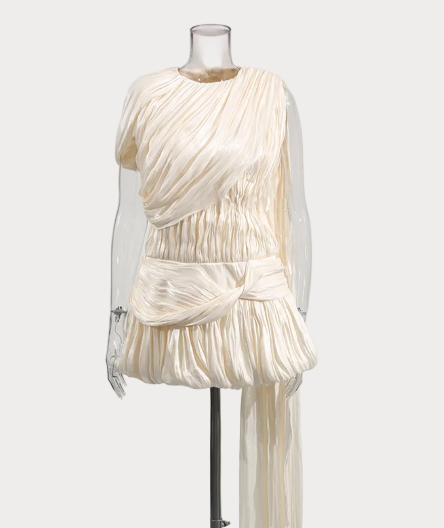 draped pleated mini dress with sash detail – MUSE