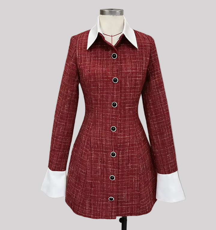 tweed button-front mini dress with contrast collar – TWEED