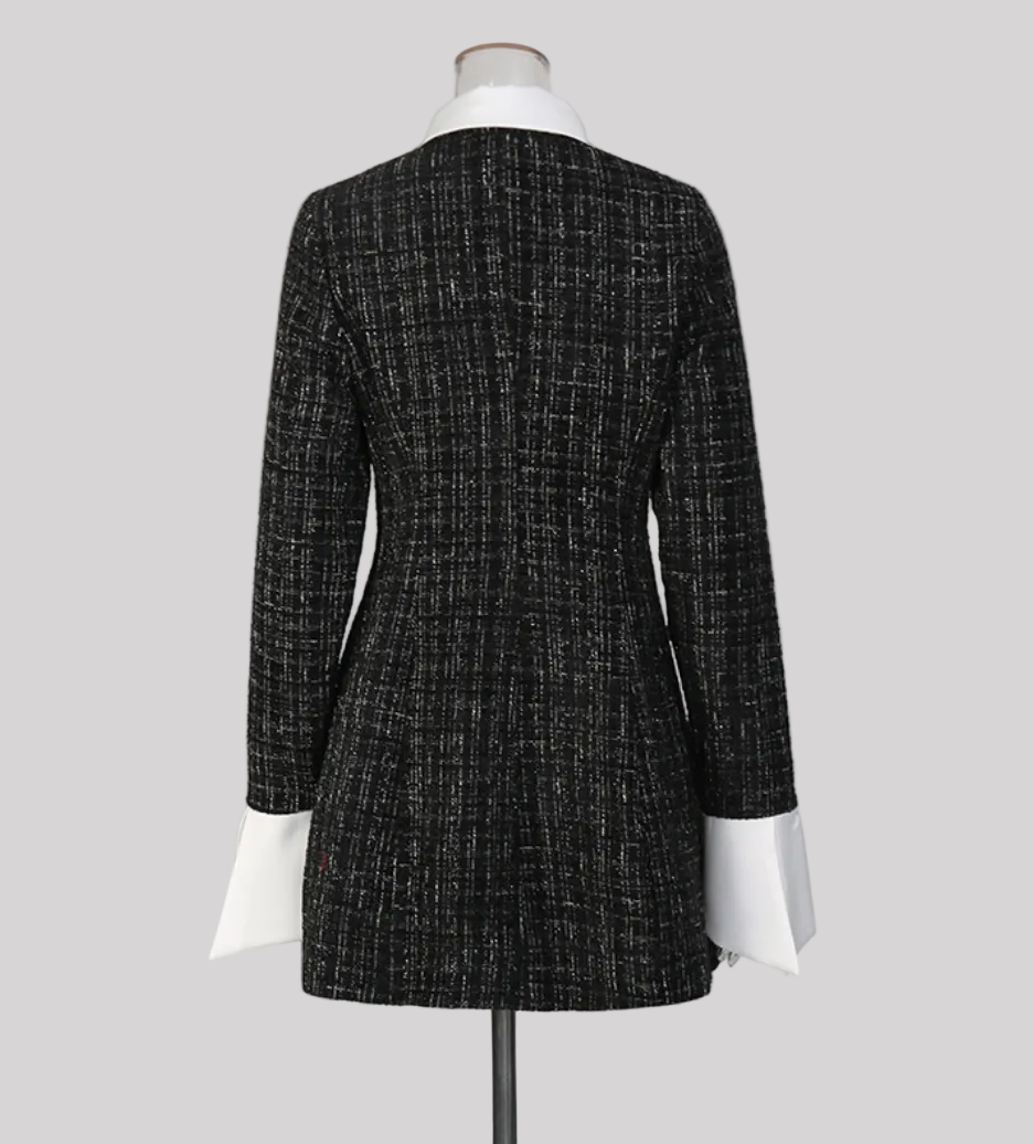 tweed button-front mini dress with contrast collar – TWEED