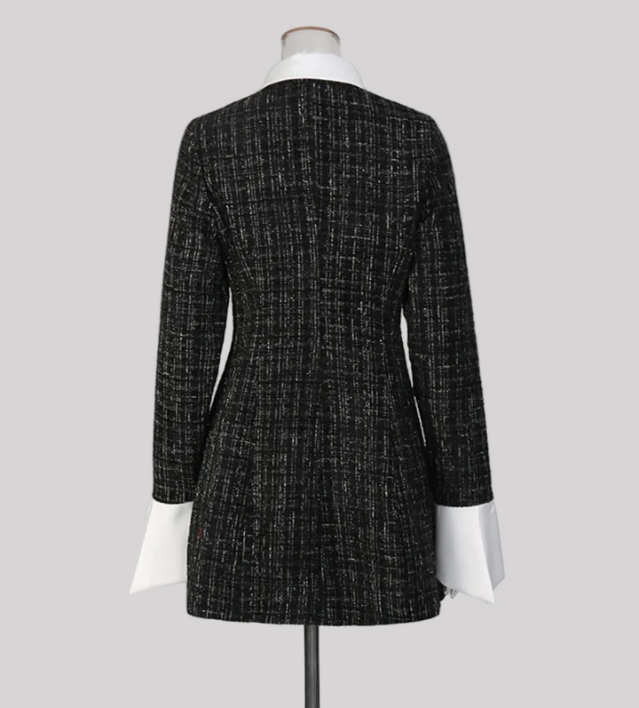 tweed button-front mini dress with contrast collar – TWEED