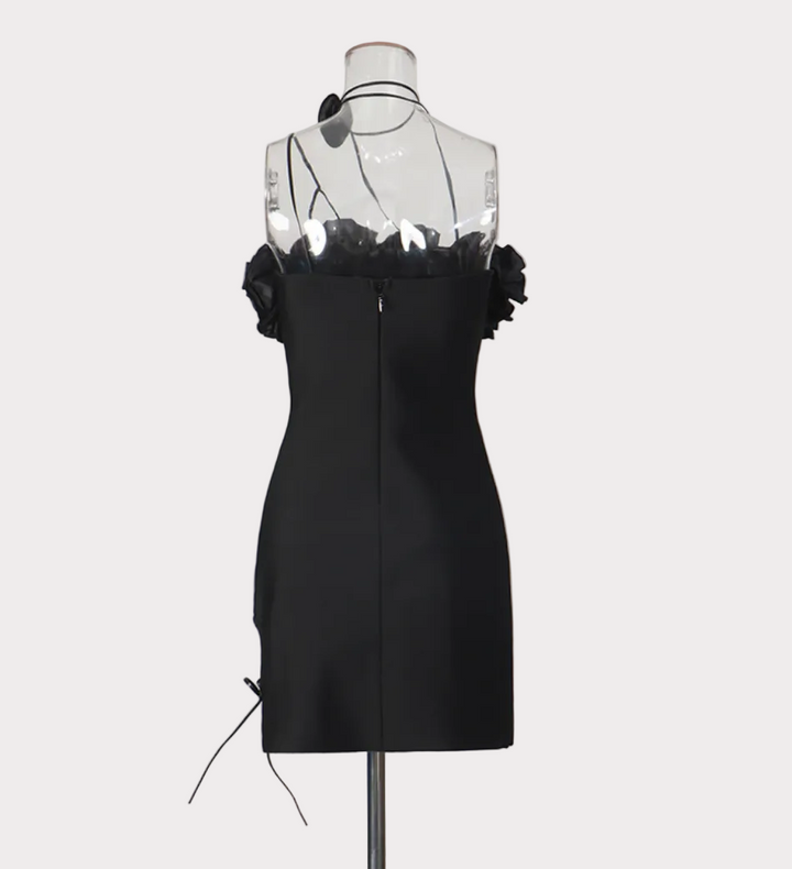 floral appliqué strap mini dress with side tie – ROSE