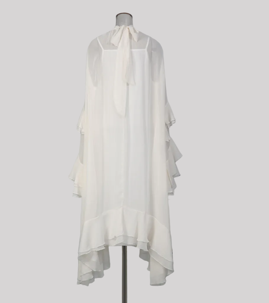 high-neck layered ruffle sleeve midi dress – BREEZE