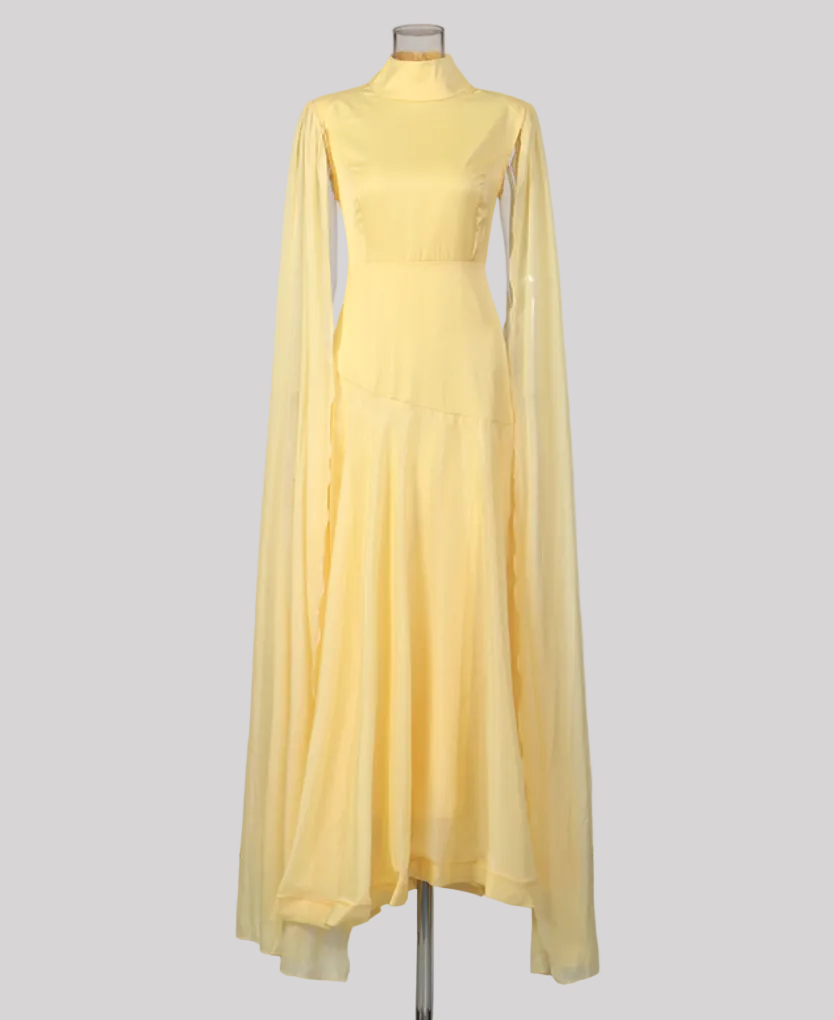 high-neck chiffon cape sleeve midi dress – SUNLIGH