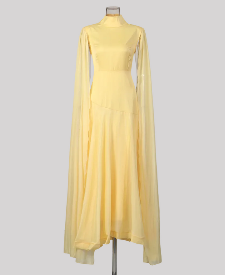 high-neck chiffon cape sleeve midi dress – SUNLIGH