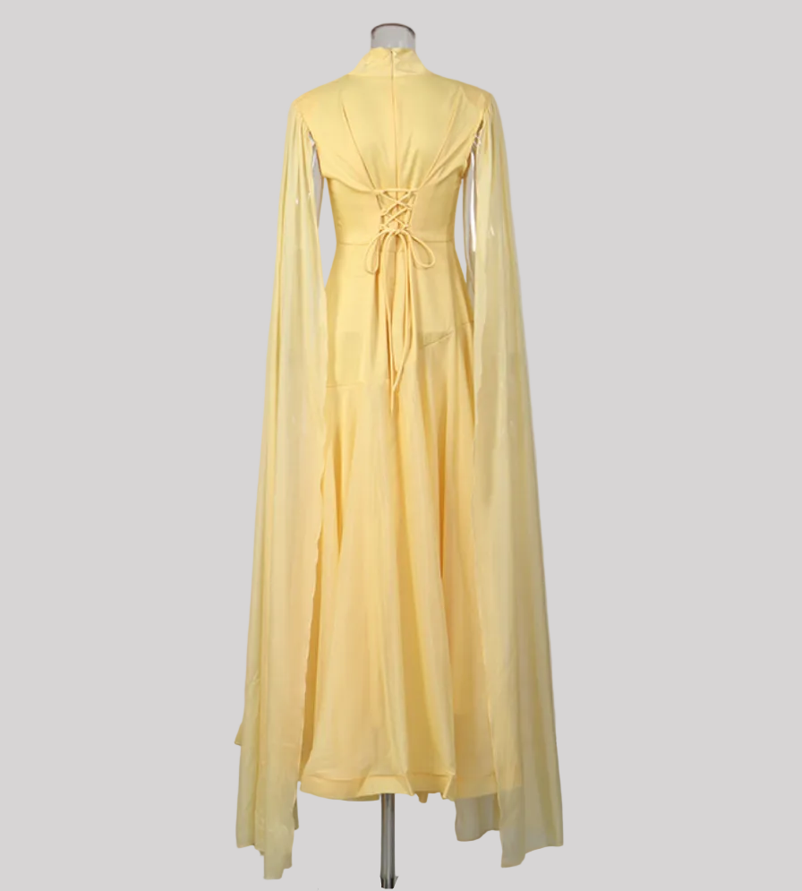 high-neck chiffon cape sleeve midi dress – SUNLIGH