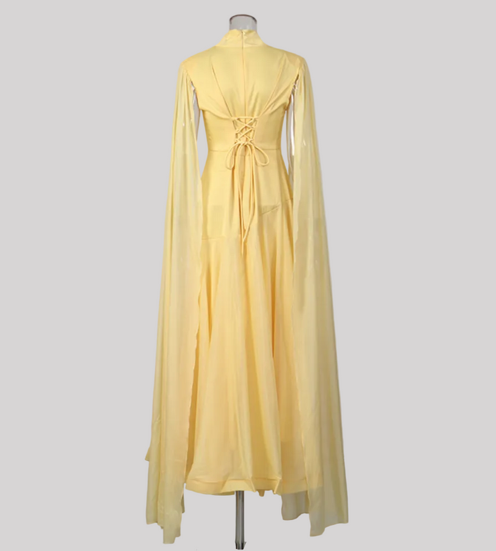 high-neck chiffon cape sleeve midi dress – SUNLIGH