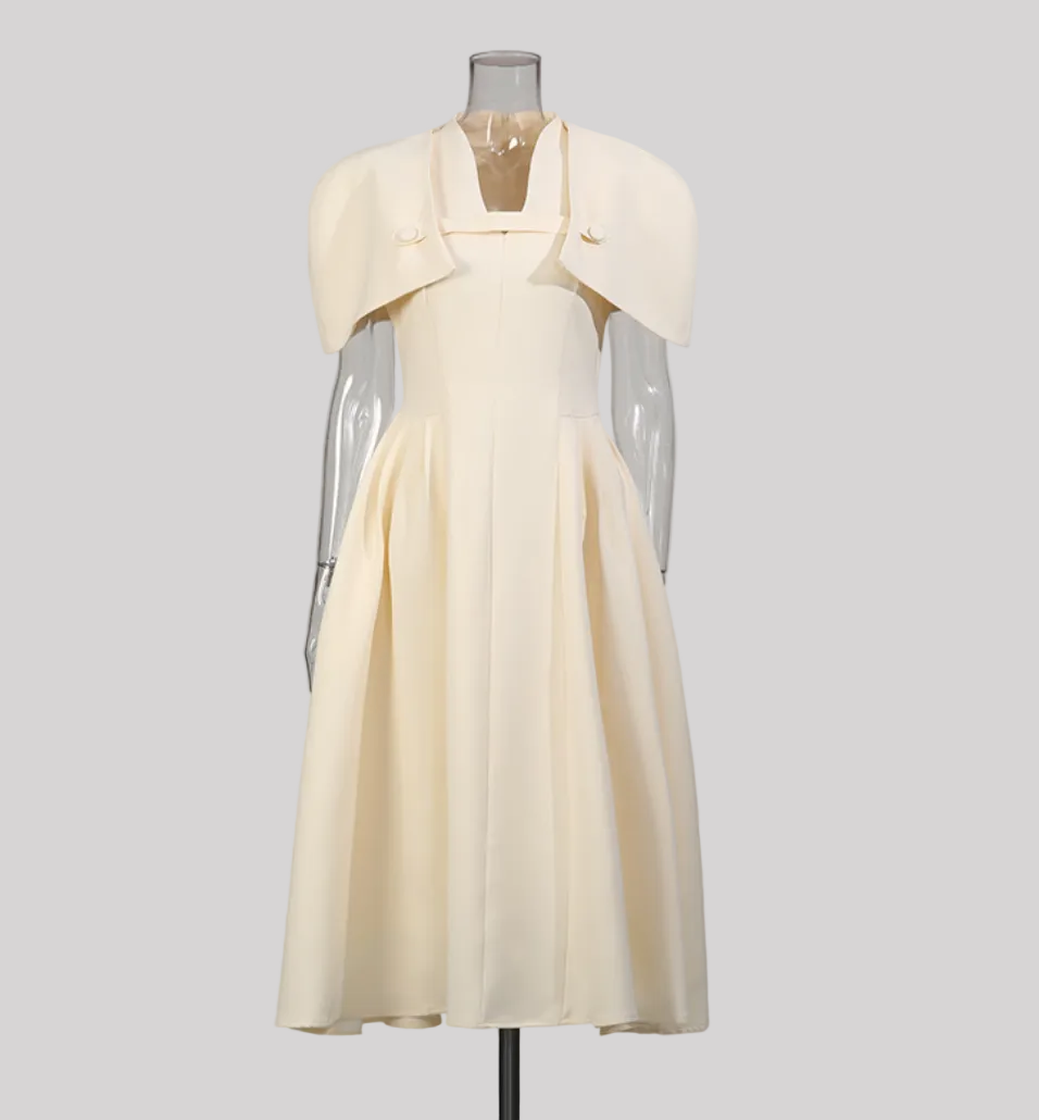 cape collar sleeveless flared midi dress – GRACE