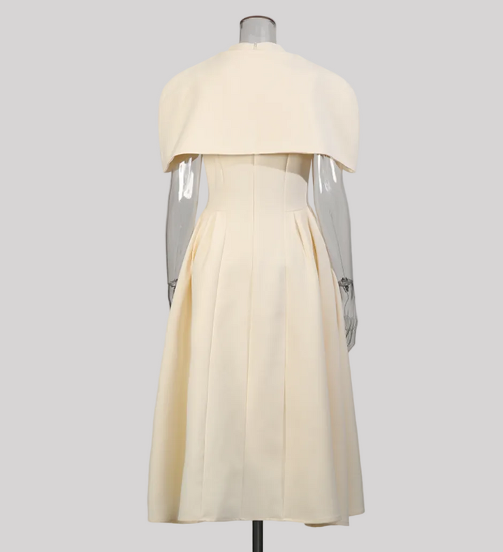 cape collar sleeveless flared midi dress – GRACE