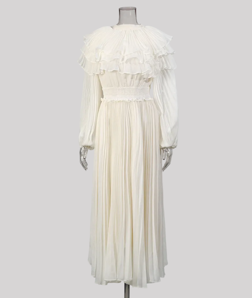 pleated ruffle collar long sleeve maxi dress – LUMIÈRE