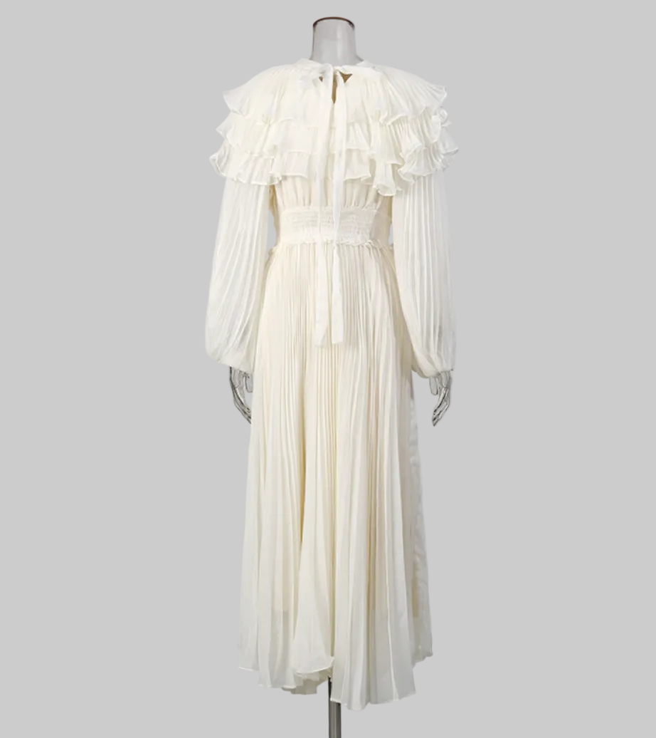 pleated ruffle collar long sleeve maxi dress – LUMIÈRE