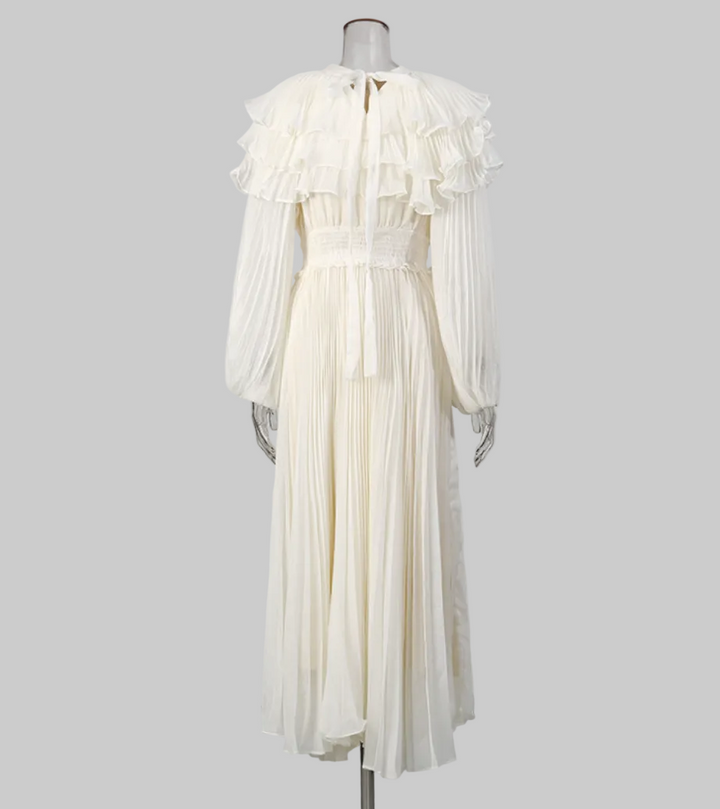 pleated ruffle collar long sleeve maxi dress – LUMIÈRE