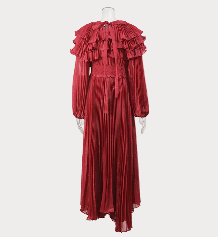pleated ruffle collar long sleeve maxi dress – LUMIÈRE
