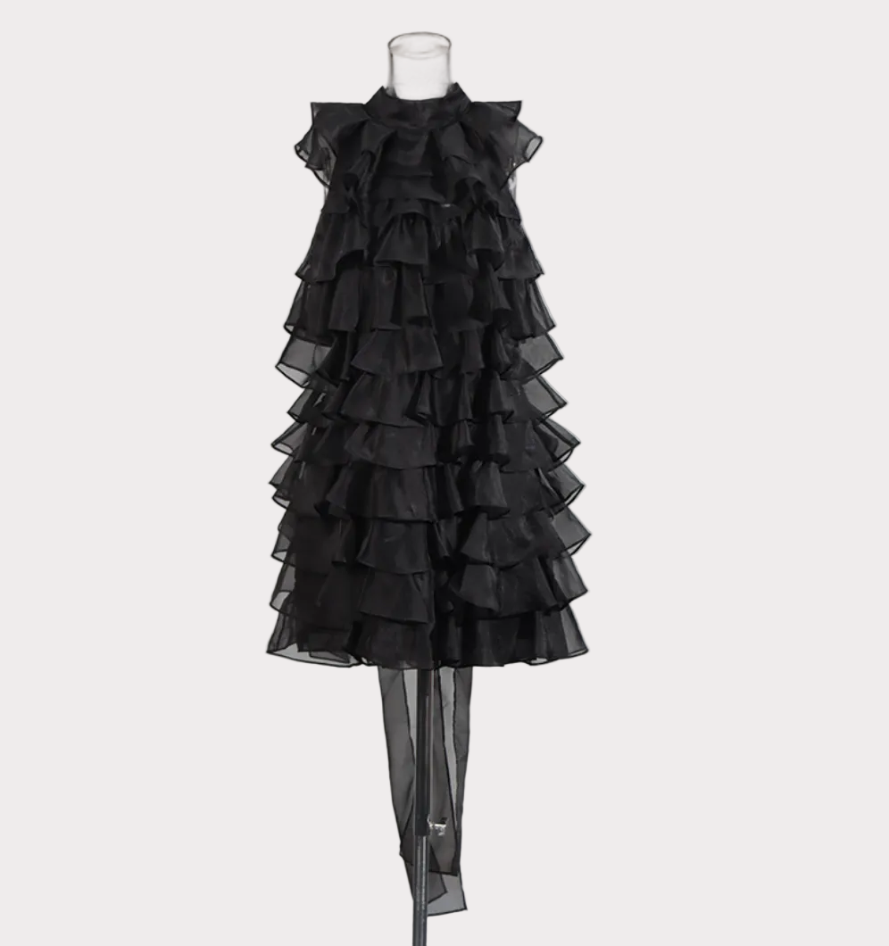 layered ruffle sleeveless organza midi dress – RUFFLE