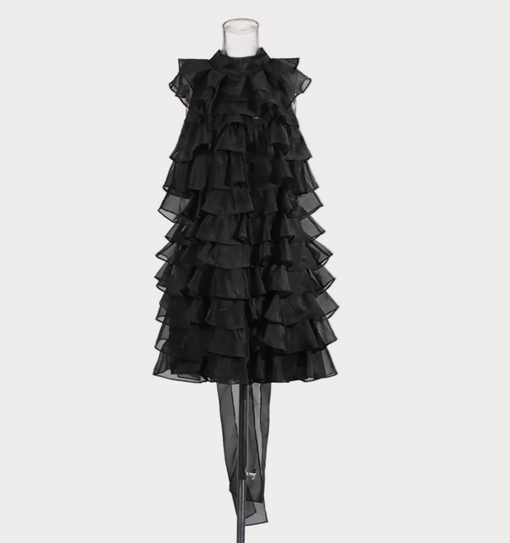 layered ruffle sleeveless organza midi dress – RUFFLE