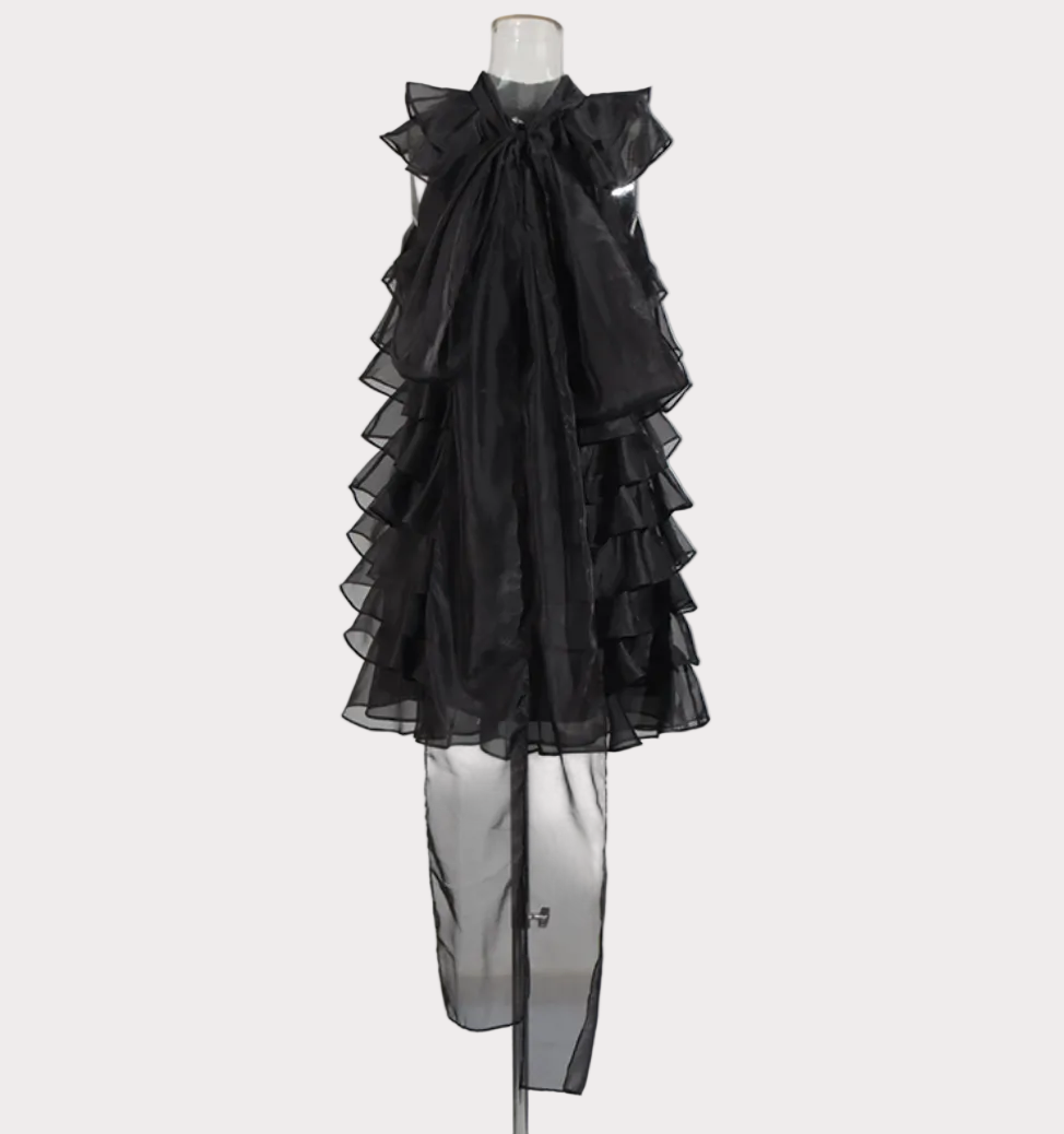 layered ruffle sleeveless organza midi dress – RUFFLE