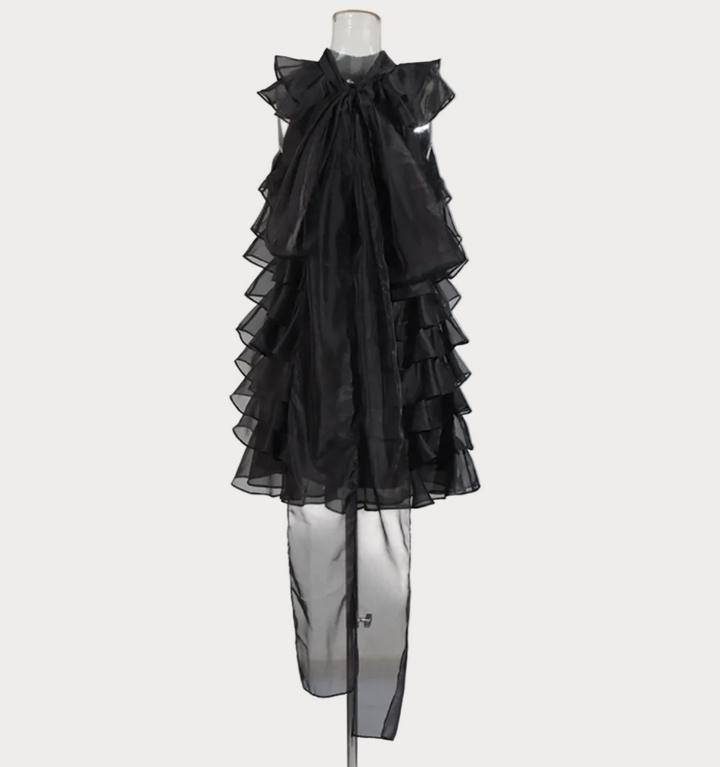 layered ruffle sleeveless organza midi dress – RUFFLE