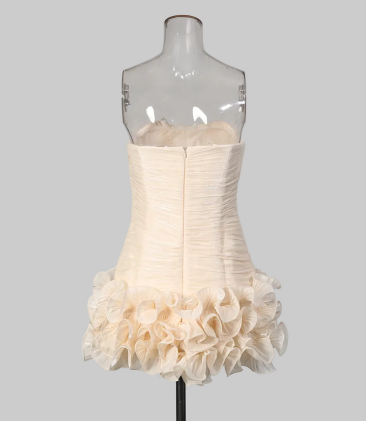 strapless ruched bodice ruffle mini dress – CHAGN