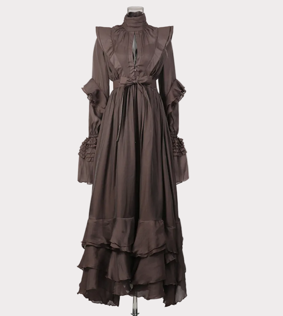 ruffle shoulder tie-waist high neck maxi dress – MOCHA