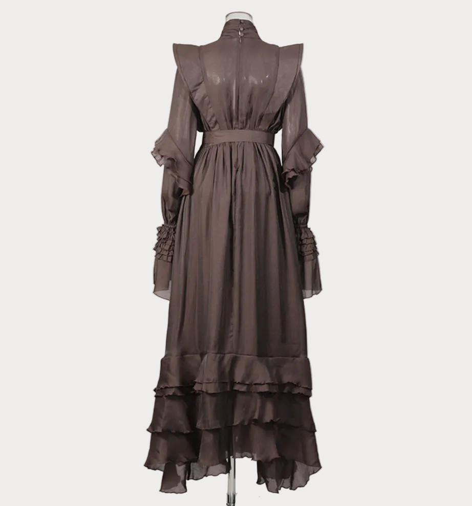 ruffle shoulder tie-waist high neck maxi dress – MOCHA