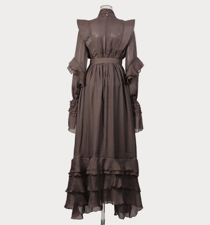 ruffle shoulder tie-waist high neck maxi dress – MOCHA