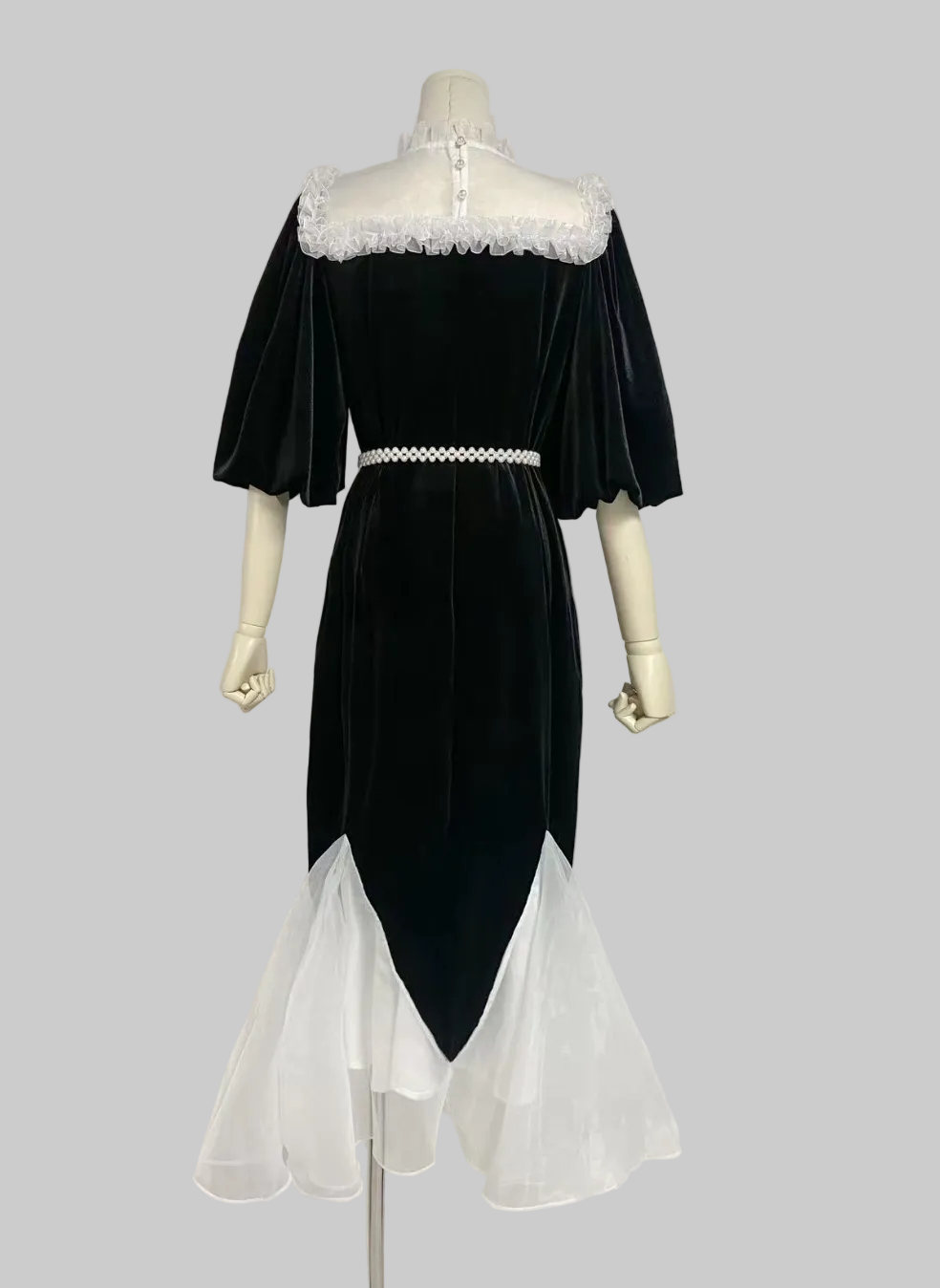 lace collar velvet midi dress with tulle hem – PEARL