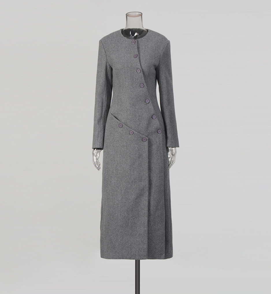 asymmetrical button long sleeve tailored midi dress – URBAN