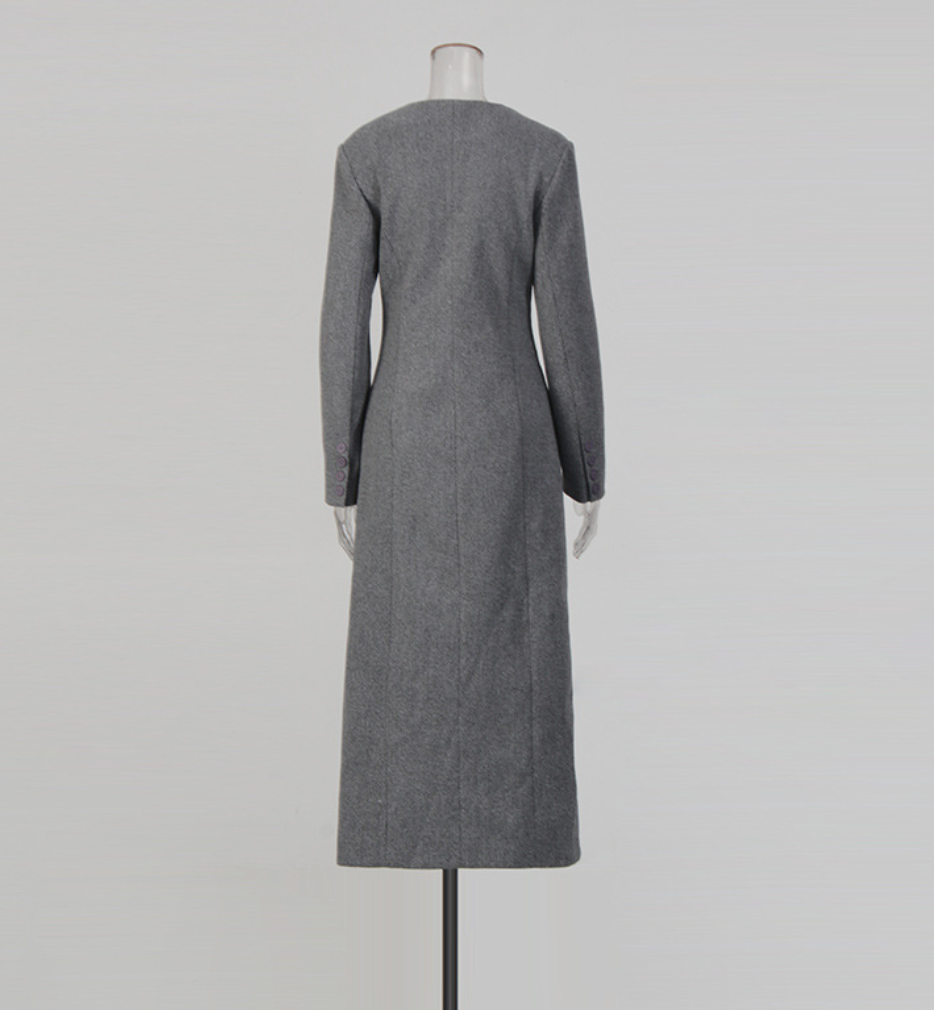asymmetrical button long sleeve tailored midi dress – URBAN