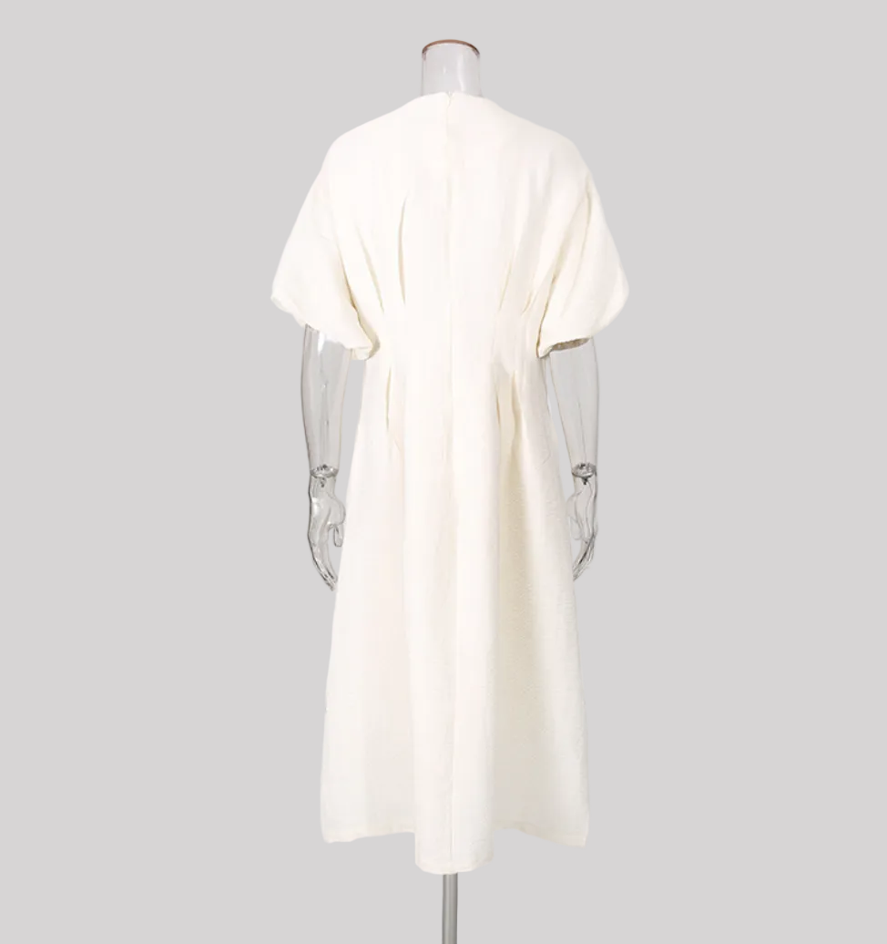 embellished puff sleeve A-line midi dress – ODD- ORBIT