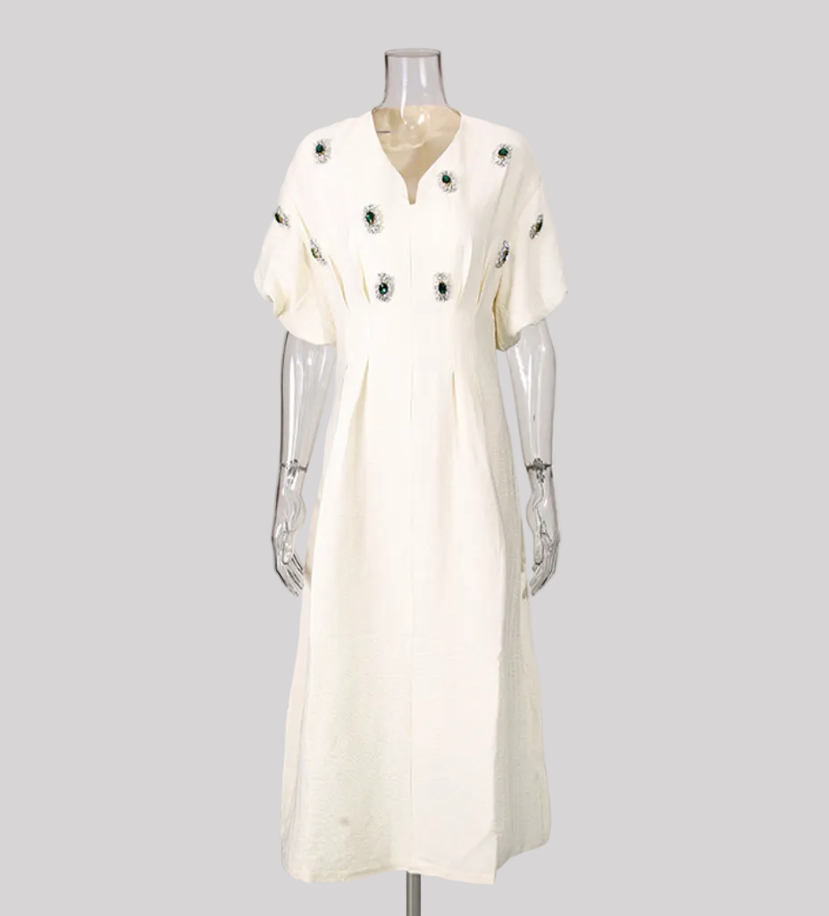 embellished puff sleeve A-line midi dress – ODD- ORBIT