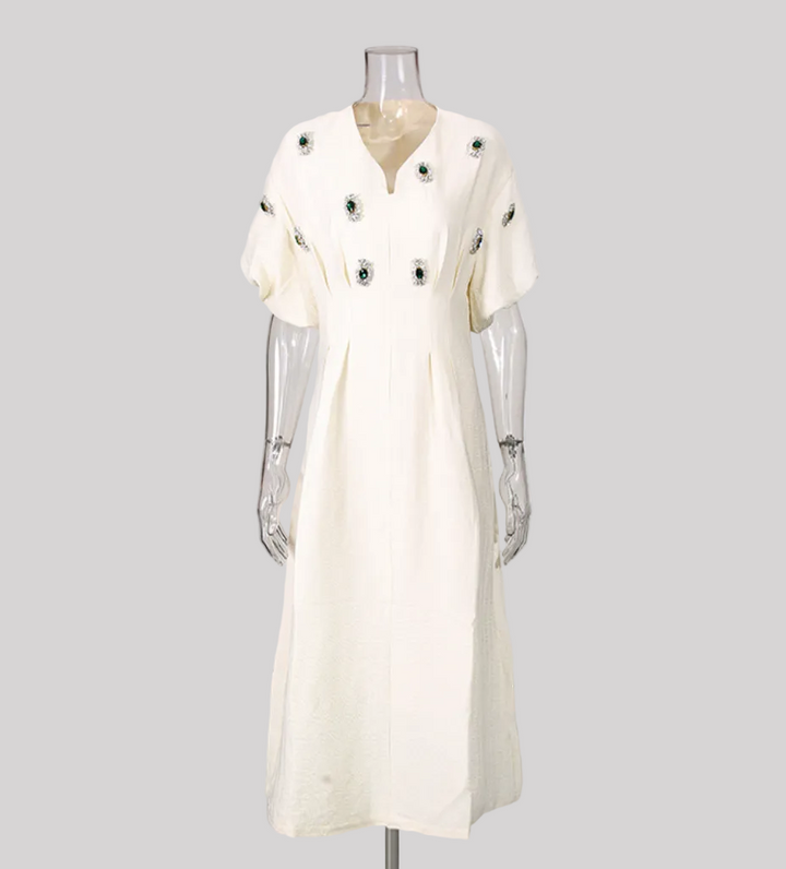 embellished puff sleeve A-line midi dress – ODD- ORBIT