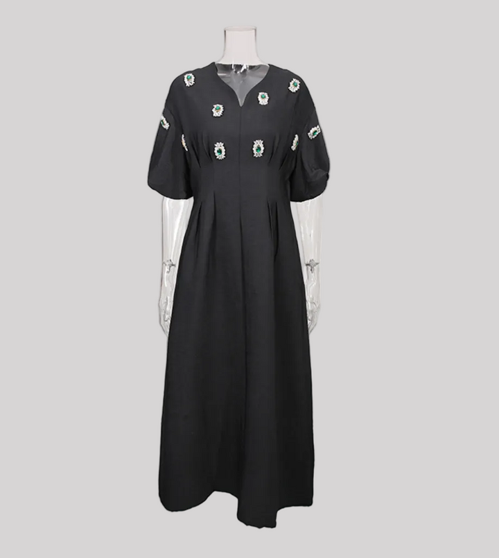 embellished puff sleeve A-line midi dress – ODD- ORBIT