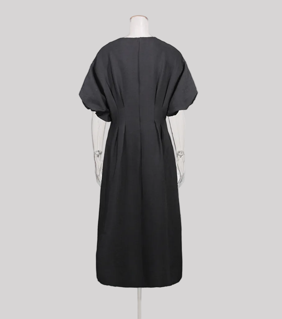 embellished puff sleeve A-line midi dress – ODD- ORBIT