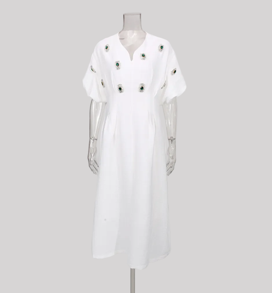embellished puff sleeve A-line midi dress – ODD- ORBIT