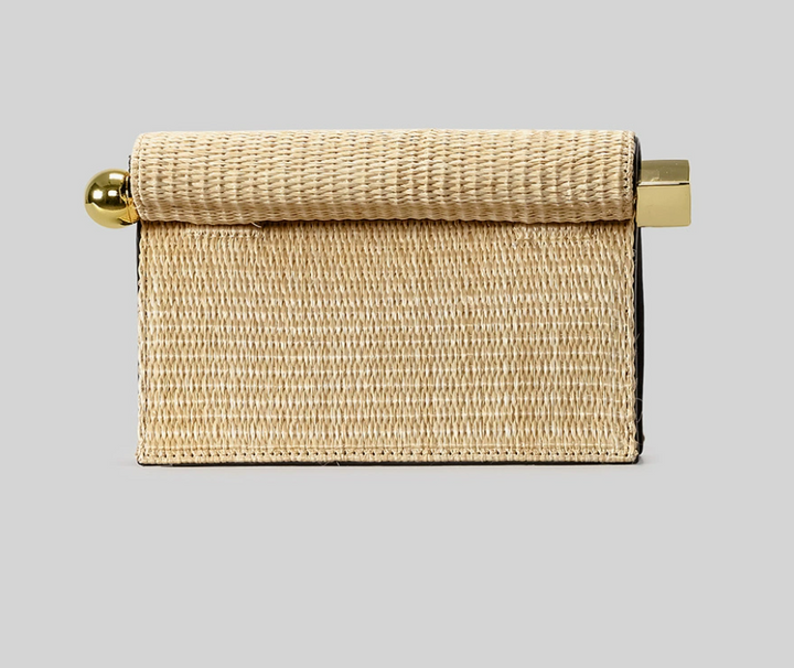 woven clutch bag with gold bar closure – NATURAL