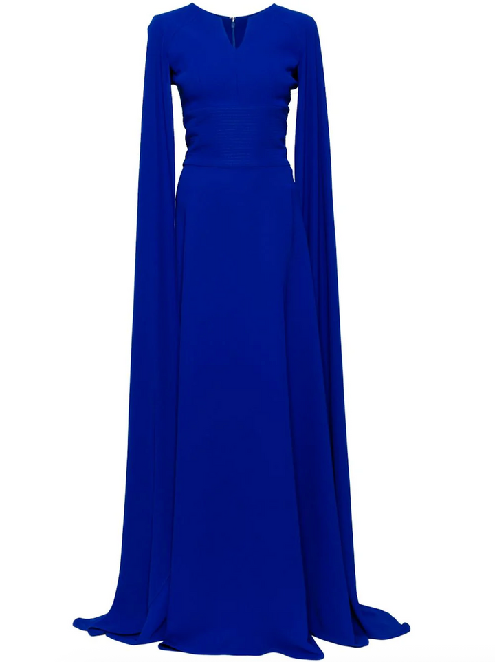 high-neck column dress with shoulder cape – AZURA
