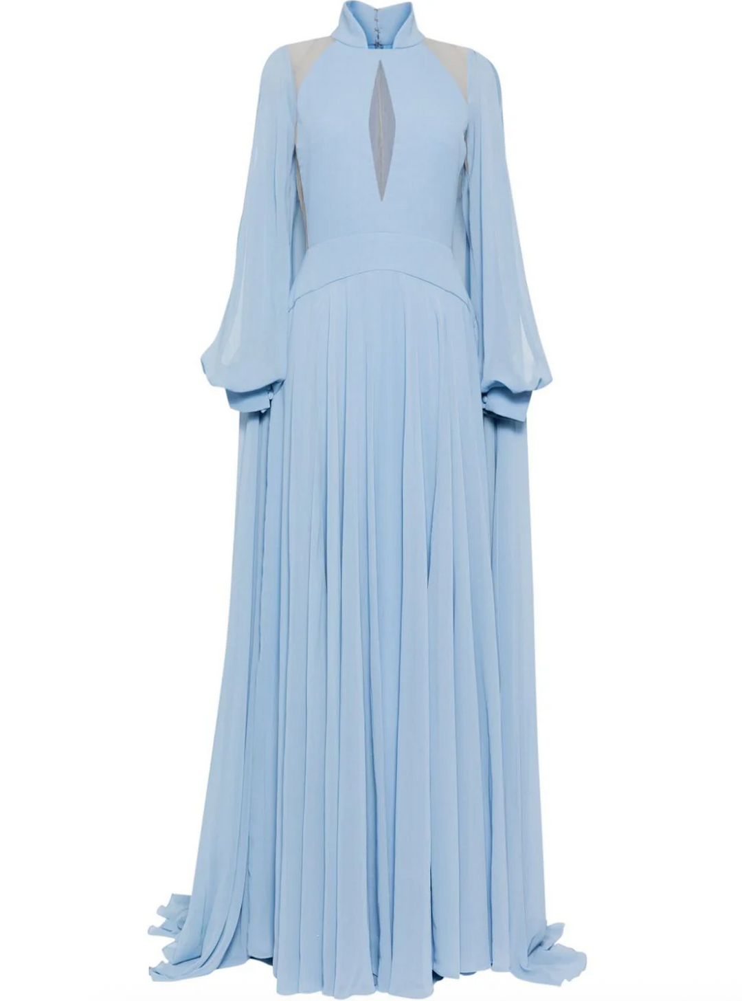 high-neck maxi dress with keyhole cutout and flowing sleeves – SCARLET