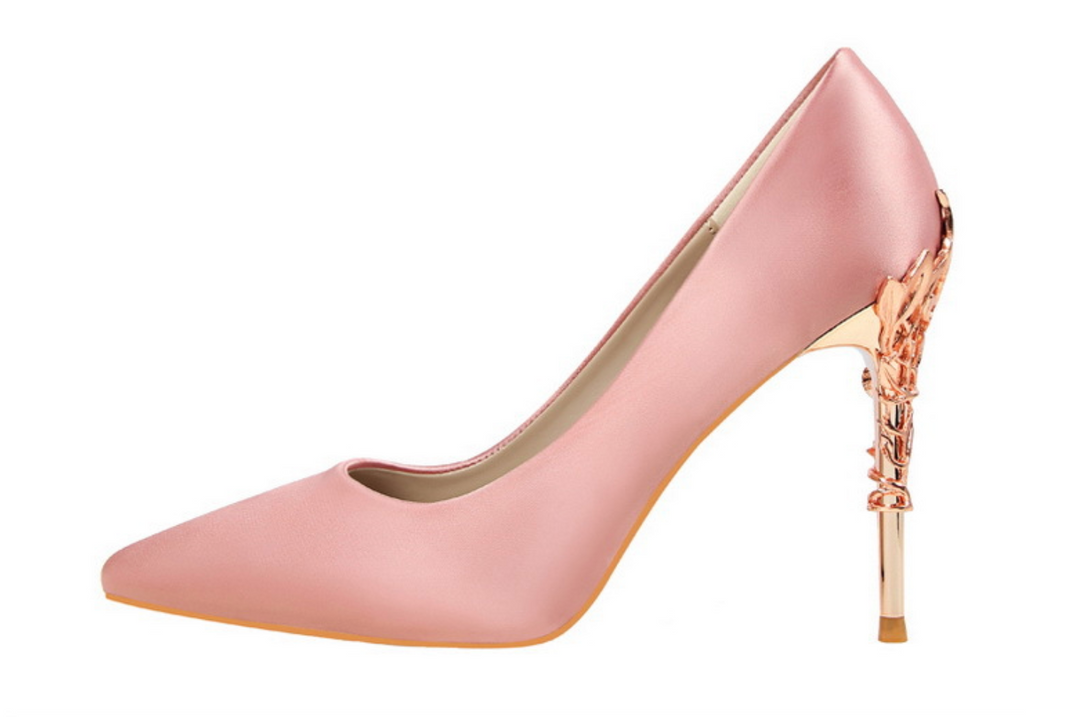Rose Gold Sculpted Heel Pointed Pumps – ROSÉLIA