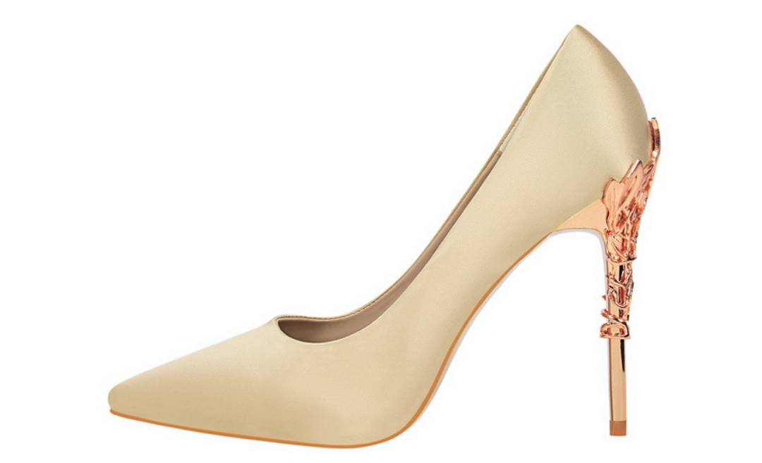 Rose Gold Sculpted Heel Pointed Pumps – ROSÉLIA