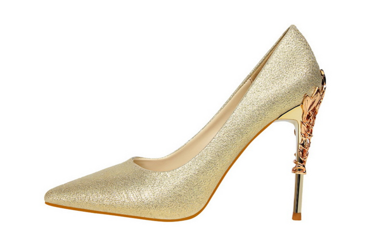 Rose Gold Sculpted Heel Pointed Pumps – ROSÉLIA