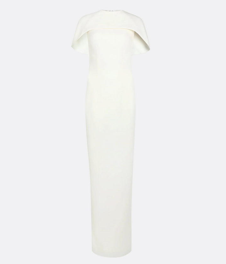 high-neck column dress with sculpted shoulder cape – Gofaan-1