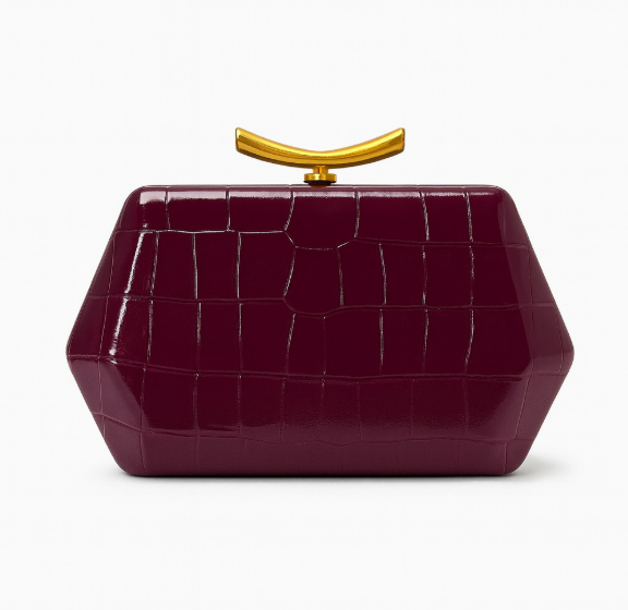 croco-embossed hard-case clutch with gold clasp – BORDEAUX