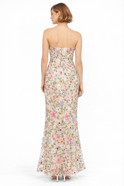 strapless embroidered floral mesh gown – FLORÉLYS