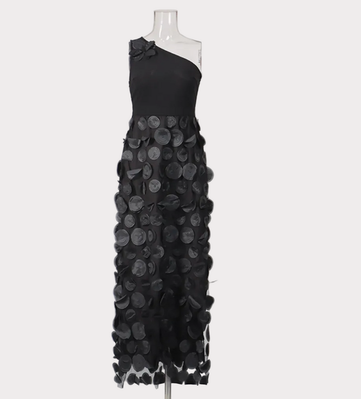 one-shoulder floral appliqué evening dress – BLORM
