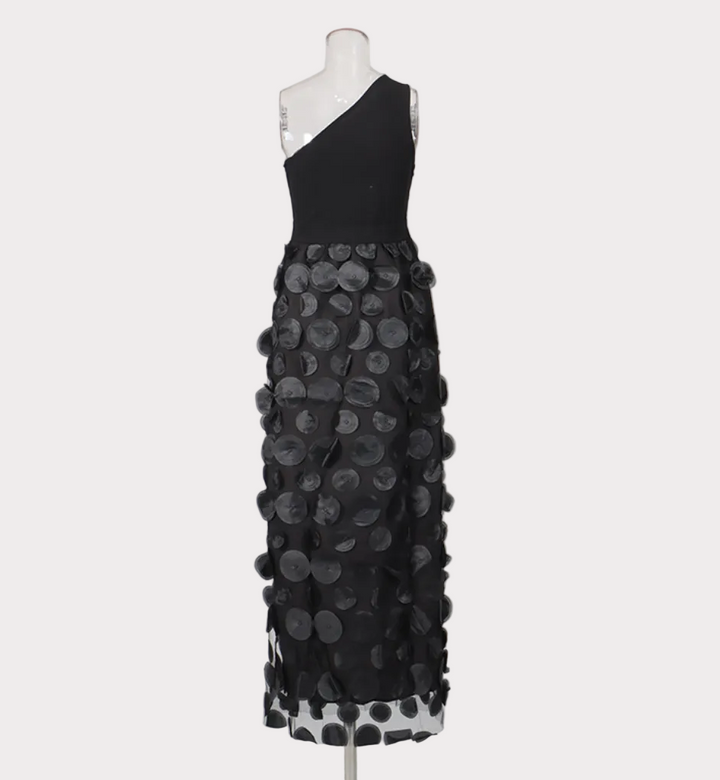 one-shoulder floral appliqué evening dress – BLORM