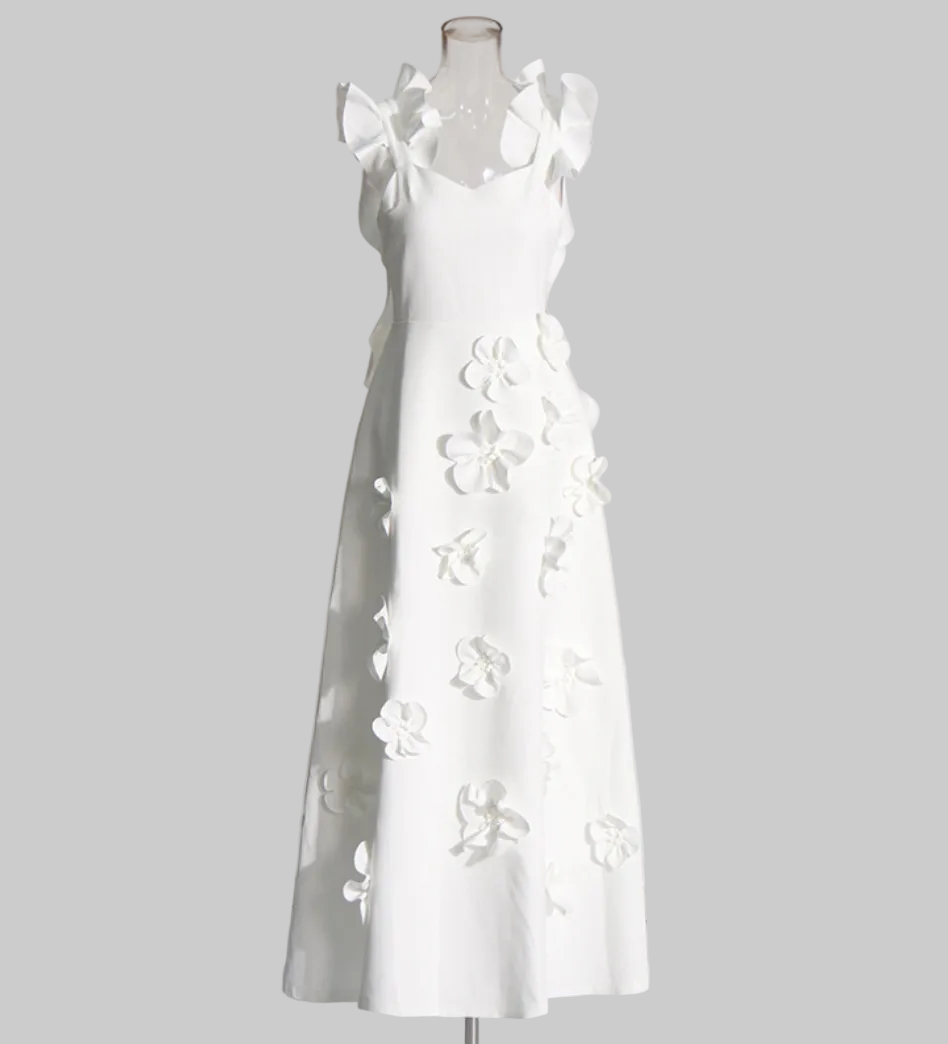 ruffle sleeve floral appliqué midi dress – PETAL