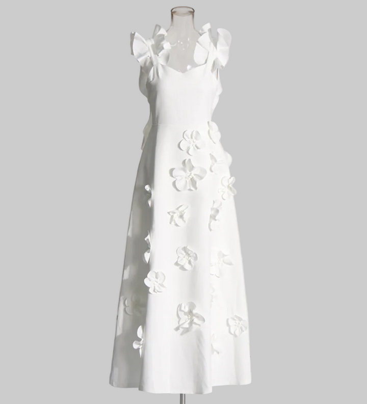 ruffle sleeve floral appliqué midi dress – PETAL