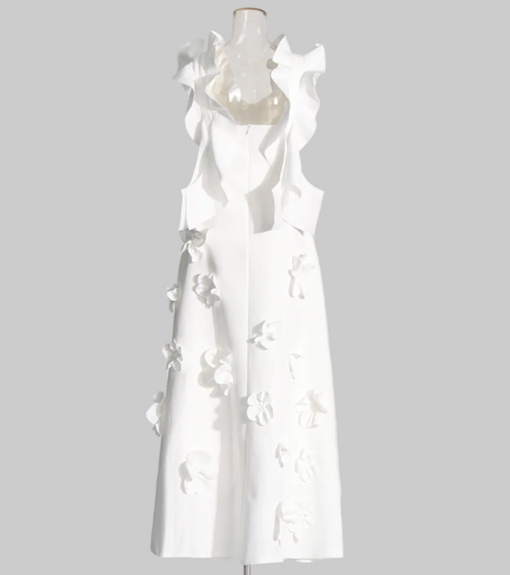 ruffle sleeve floral appliqué midi dress – PETAL